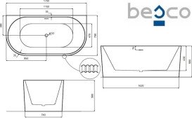 Ванна акриловая Besco Leya 170х78 см с сифоном клик-клак хром глянцевый белый #WAS-170-L