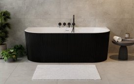 Ванна акриловая Besco Leya 170х78 см с белым сифоном глянцевый черный/глянцевый белый #WASB-170LBI