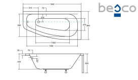 Ванна акриловая Besco Luna 150х80 см правосторонняя глянцевый белый #WAL-150-NP