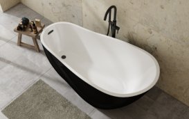 Ванна акриловая Besco Melody 150х80 см с сифоном золото глянцевый черный/глянцевый белый #WAS-150MBZL
