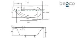 Ванна акриловая Besco Milena 150х70 см правосторонняя глянцевый белый #WAM-150-NP