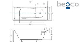 Ванна акрилова Besco Modern 120х70 см білий глянсовий #WAM-120-MO