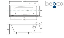 Ванна акриловая Besco Modern 130х70 см глянцевый белый #WAM-130-MO
