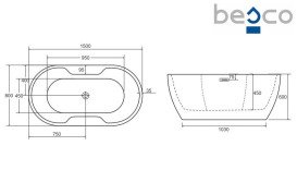 Ванна акриловая Besco Navia 150х80 см с сифоном клик-клак хром глянцевый белый #WAS-150-N
