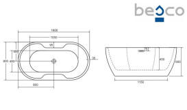 Ванна акрилова Besco Navia 160х80 см із сифоном клік-клак хром глянсовий білий #WAS-160-N