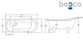Ванна акрилова Besco Olaya 160х68 см чорні ніжки графіт/глянсовий білий #WAO-160-GGB