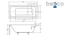 Ванна акрилова Besco Optima 170х70 см з підголовником та ручками глянсовий білий #WAO-170-PKP
