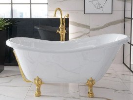 Ванна акрилова Besco Otylia 160х77 см глянсовий білий/ніжки золото #WKO-160W+ZL