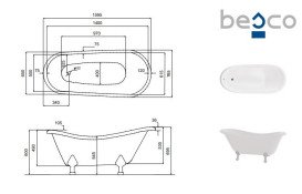 Ванна акриловая Besco Otylia 160х77 см глянцевый белый/ножки золото OT-160-ZL-O