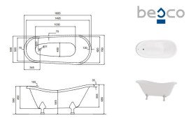 Ванна акриловая Besco Otylia 170х77 см глянцевый белый/белые ножки #WKO-170W+BI