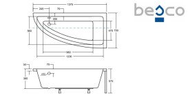 Ванна акриловая Besco Praktika 140х70 см правосторонняя глянцевый белый #WAP-140-NP