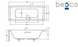 Ванна акриловая Besco Quadro 170х75 см глянцевый белый #WAQ-170-PK