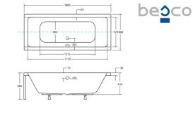 Ванна акриловая Besco Quadro 190х90 см глянцевый белый #WAQ-190-PK