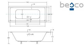 Ванна акрилова Besco Quadro Slim 155х70 см білий глянсовий #WAQ-155-SL