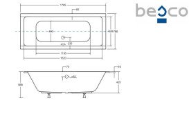 Ванна акрилова Besco Quadro Slim 180х80 см білий глянсовий #WAQ-180-SL