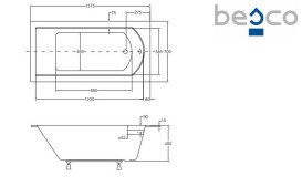Ванна акриловая Besco Shea Slim 140х70 см глянцевый белый #WAS-140-SL