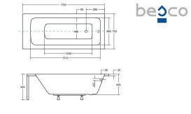 Ванна акриловая Besco Talia Premium 170х75 см с подголовником и ручками глянцевый белый #WAT-170-PKP