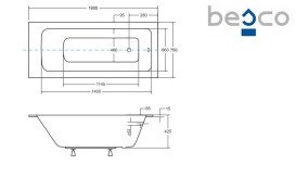 Ванна акрилова Besco Talia Slim 160х75 см білий глянсовий #WAT-160-SL