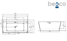 Ванна акрилова Besco Varya 150х75 см із сифоном клік-клак хром глянсовий білий #WAS-150-VR