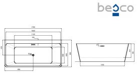 Ванна акриловая Besco Varya 170х80 см с сифоном клик-клак черный мат глянцевый белый #WAS-170-VRC