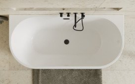 Ванна акриловая Besco Vica New 160х80 см с сифоном хром матовый черный/глянцевый белый #WAS-16VNM