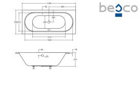 Ванна акрилова Besco Vitae Slim 180х80 см глянсовий білий #WAV-180-SL