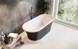 Ванна акриловая Besco Ziva Glam 160х75 см с белым сифоном графит/глянцевый белый #WWA-160ZGKW