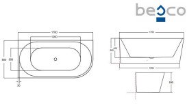 Ванна акриловая Besco Zoya 170х80 см левосторонняя с сифоном клик-клак хром глянцевый белый #WAS-170-ZL