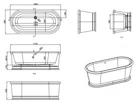 Ванна акриловая Burlington London 180x85 см со сливом-переливом белый E18