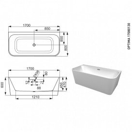 Ванна акриловая Devit Optima 170х80 см отдельностоящая с ножками белый 17080130