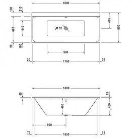 Ванна акриловая Duravit P3 Comforts 180х80 см прямоугольная белый 700377000000000