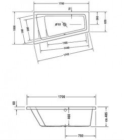 Ванна акриловая Duravit Paiova 170х100 см асимметричная белый 700212000000000