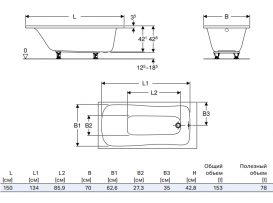 Ванна акрилова Geberit Renova 150х70 з ніжками білий 554.211.01.1