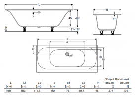 Ванна акрилова Geberit Soana Slim rim Duo 190х90 з ніжками білий 554.005.01.1