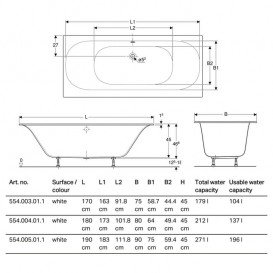 Ванна акрилова Geberit Soana Slim rim Duo 170х75 з ніжками білий 554.003.01.1