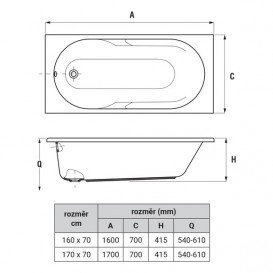 Ванна акрилова Jika Lyra Plus 160х70 см прямокутна білий H2308390000001