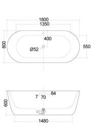 Ванна акриловая Kludi Elin R 180x80 см отдельно стоящая белый 52BF0243