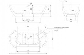 Ванна акриловая Knief Form 190x90 см с щелевым переливом белый глянцевый 0100287+010009106S