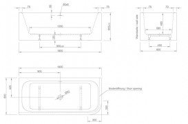 Ванна акрилова Knief Pure Right 180x80 см з щілинним переливом білий глянцевий 0100248+010009106S
