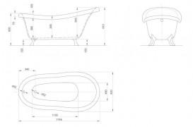 Ванна акриловая Knief Victorian 174,5x83 см белый глянцевый ножки золото 010006101+010009101