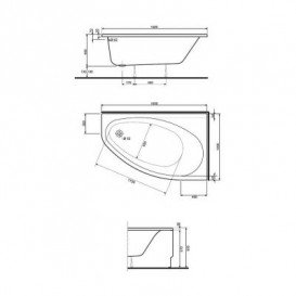 Ванна акрилова Koło Elipso 160x100 см асиметрична права білий XWA0661000
