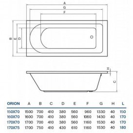 Ванна акрилова Koller Pool Orion 150х70 см прямокутна білий ORION150X70