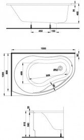 Ванна акрилова Kolo Promise L 150х100 з системою W100 BWA3051000CS00