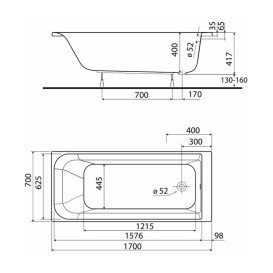 Ванна акрилова Kolo Rekord 170х70 см без ніжок білий XWP3677000N