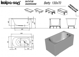 Ванна акриловая Kolpa San Betty 130х70 см прямоугольная белый 565520