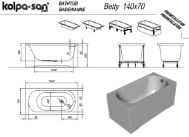 Ванна акриловая Kolpa San Betty 140х70 см прямоугольная белый 565510