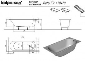 Ванна акриловая Kolpa San Betty E2 170х70 см встраиваемая прямоугольная белый 705350