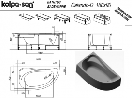 Ванна акриловая Kolpa San Calando-D 160х90 см/О правая с системой водного массажа и панелью белый 527760