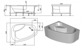 Ванна акрилова Kolpa-san Chad- D 170х120 см асиметрична кутова права білий 539575