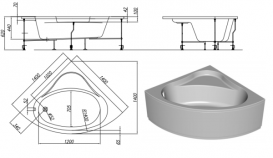 Ванна акрилова Kolpa-san Divante асиметрична кутова білий 140х140 см 753704